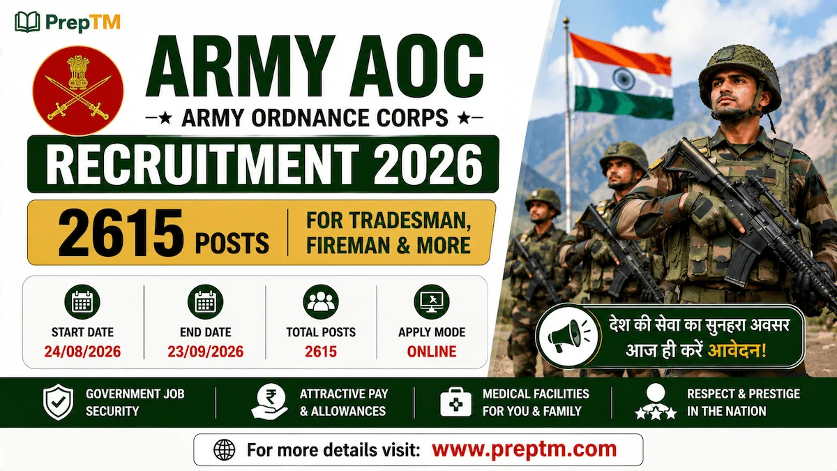 Army AOC Recruitment 2026: 2615 Posts for Tradesman, Fireman & More